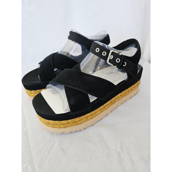 UGG Aubrey Ankle Strap Platform Sandals Size 9 Black NWT - Picture 1 of 6